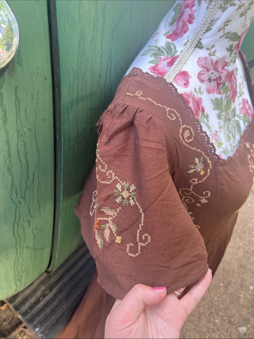New Brown Embroidered Square-Neck Midi Dress - Picture 8 of 12